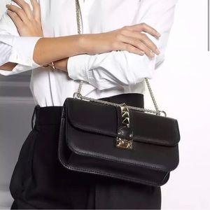 Rockstud Glam Lock Leather Crossbody Bag